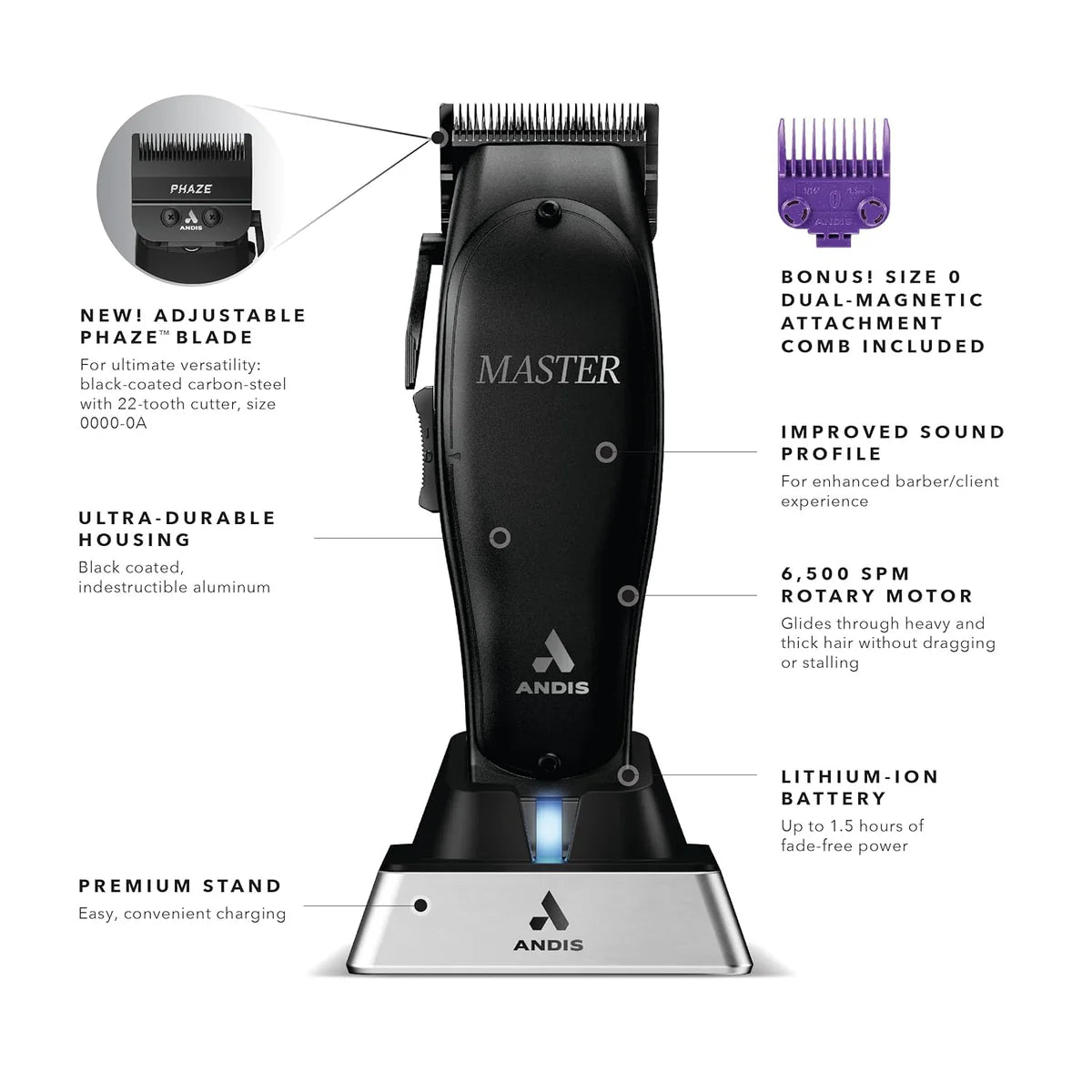 Andis Master Cordless Clipper Black Label Edition w/ Phaze Blade MLC