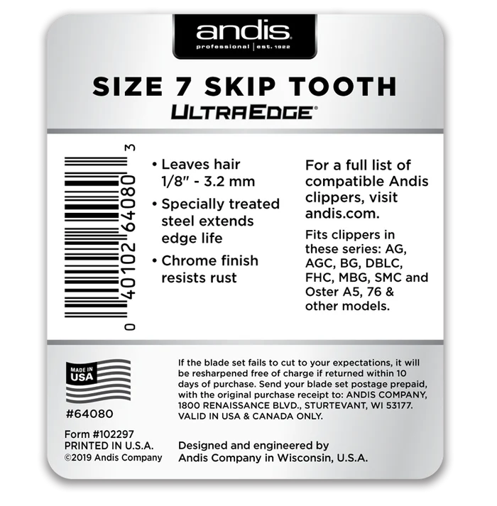 Andis Ultra Edge Detachable Skip Tooth Blade - Size 7